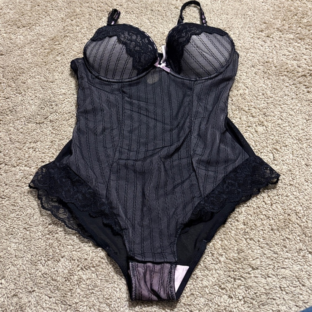 Sophie b. Black With Pink Accent Teddy Lingerie Lace Small